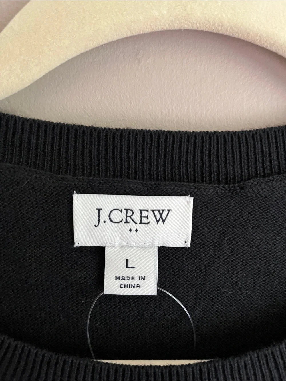 J Crew Ruffle Cuffs Rhinestone Accented Shoulder Black Crew Neck Sweater large